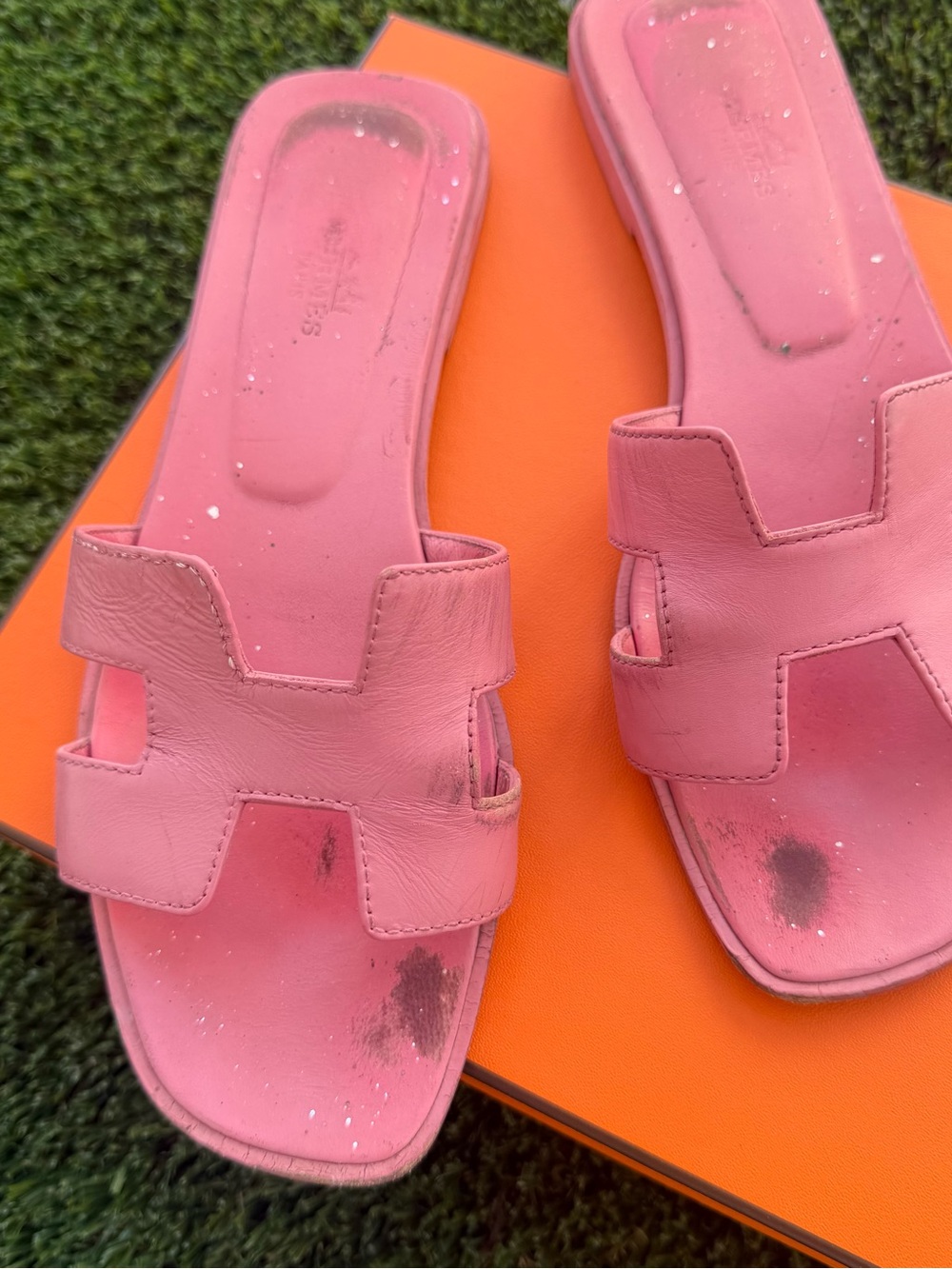 Women's Pink Slide Hermes Oran Sandals